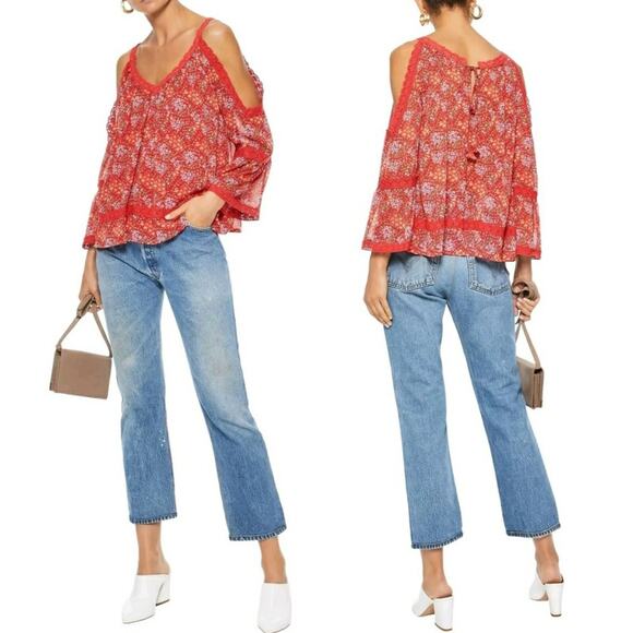 REBECCA MINKOFF Deneuve cold shoulder top boho floral print blouse Size S NEW - Picture 8 of 8